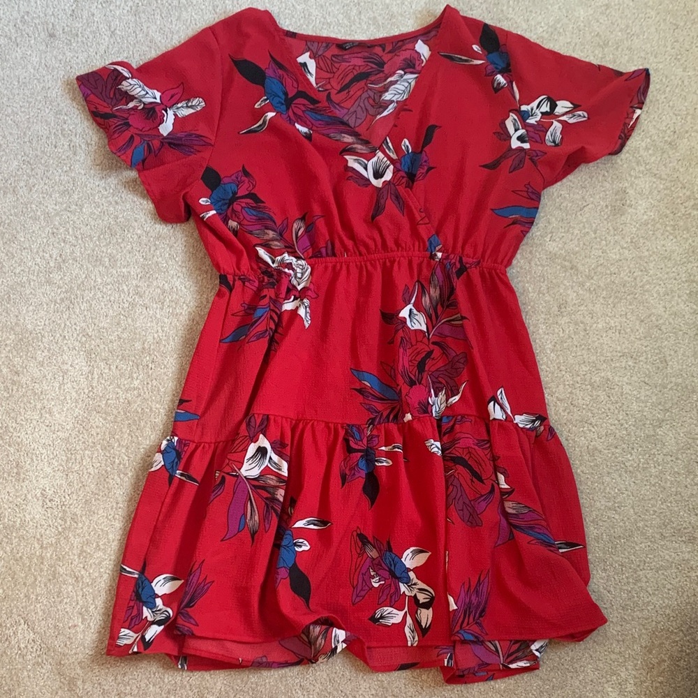 SHEIN Vibrant Red Floral Dress